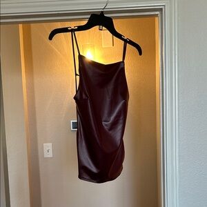 American Threads Faux Leather Open Back Burgundy Top